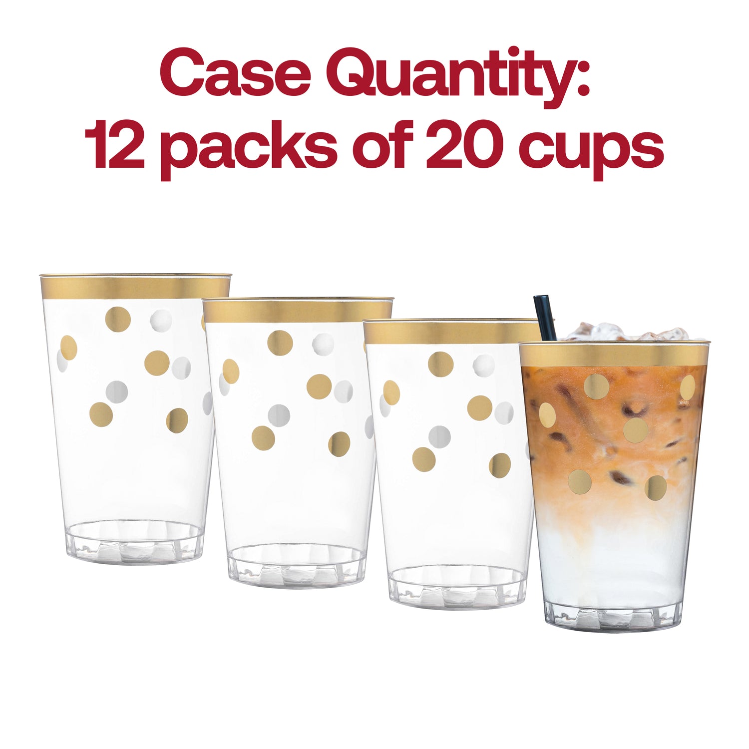 12 oz. Clear with Gold Dots Round Disposable Plastic Tumblers Quantity | The Kaya Collection