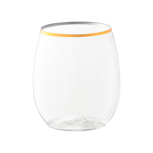 12 oz. Clear with Gold Elegant Stemless Plastic Wine Glasses Main | The Kaya Collection