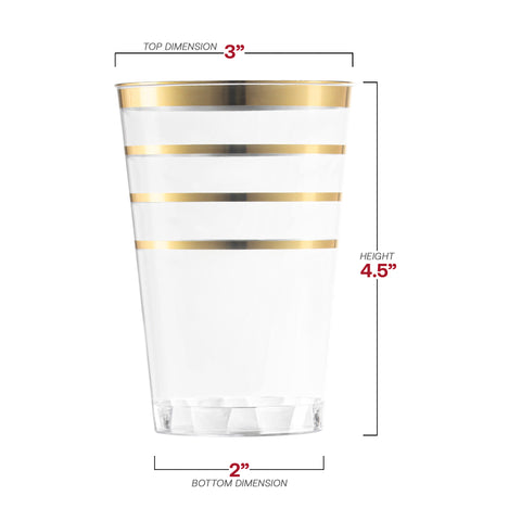 12 oz. Clear with Gold Stripes Round Disposable Plastic Tumblers Dimension | The Kaya Collection