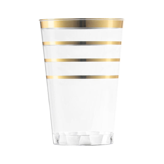 12 oz. Clear with Gold Stripes Round Disposable Plastic Tumblers Main | The Kaya Collection