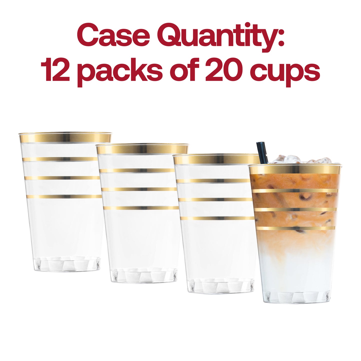 12 oz. Clear with Gold Stripes Round Disposable Plastic Tumblers Quantity | The Kaya Collection