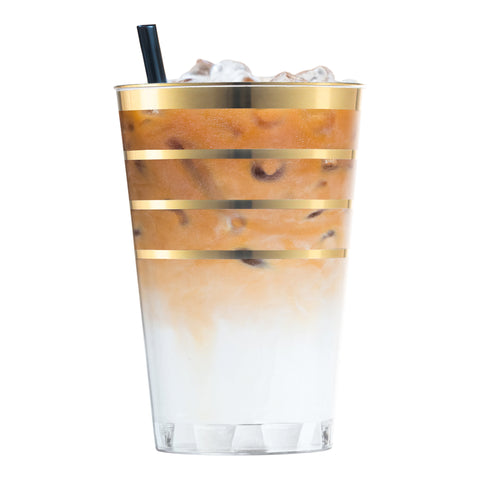 12 oz. Clear with Gold Stripes Round Disposable Plastic Tumblers Secondary | The Kaya Collection