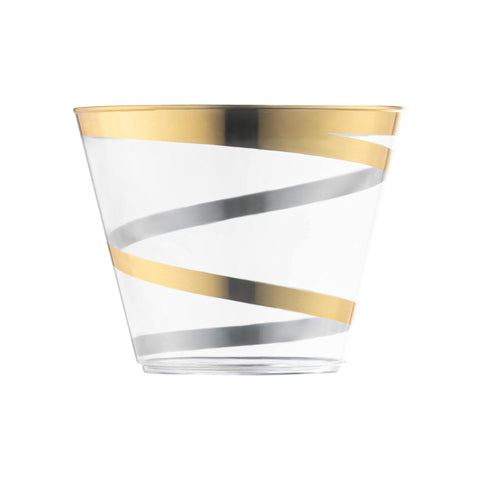 9 oz. Clear with Gold Swirl Round Disposable Plastic Party Cups Main | The Kaya Collection