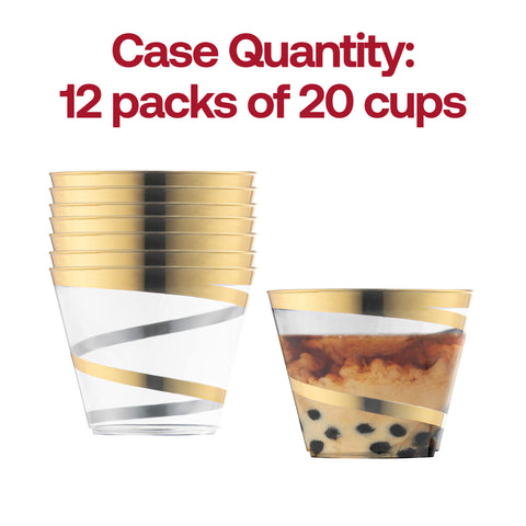 9 oz. Clear with Gold Swirl Round Disposable Plastic Party Cups Quantity | The Kaya Collection