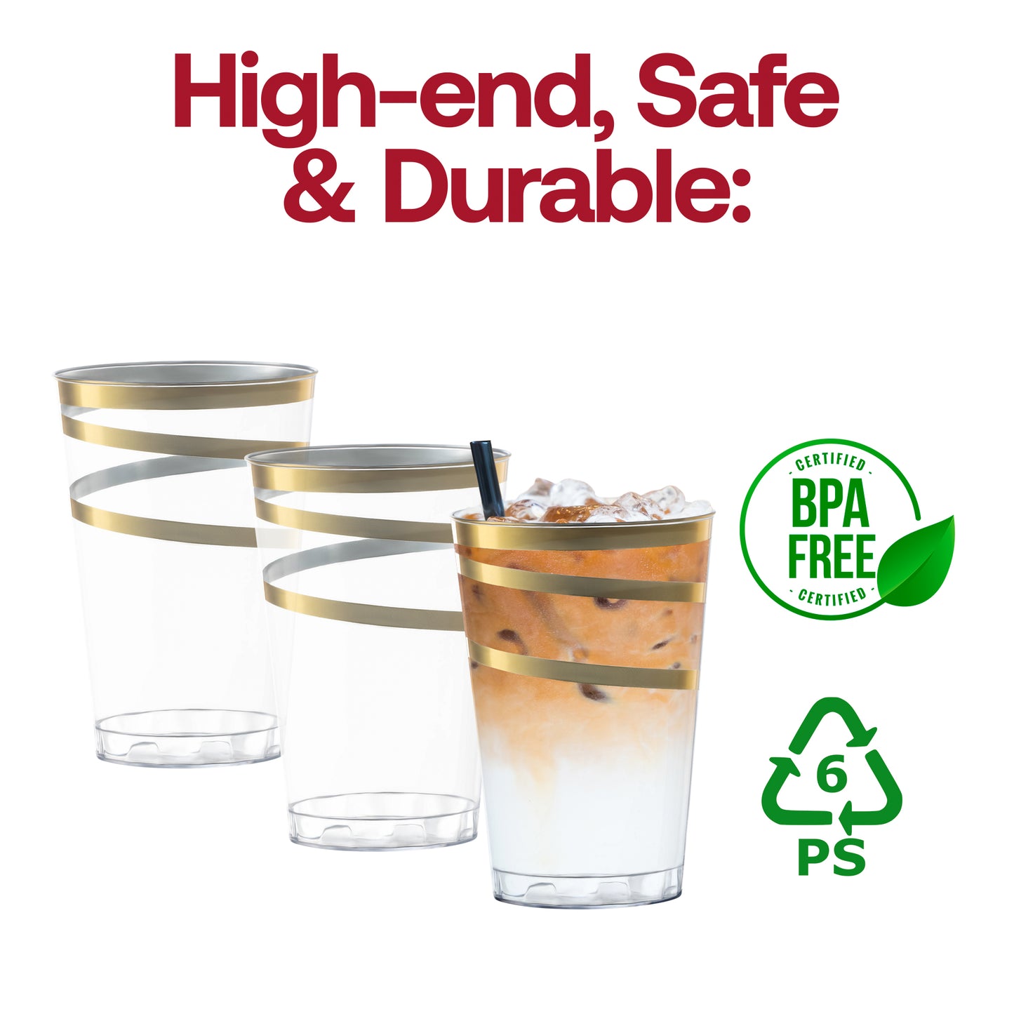 12 oz. Clear with Gold Swirl Round Disposable Plastic Tumblers BPA | The Kaya Collection