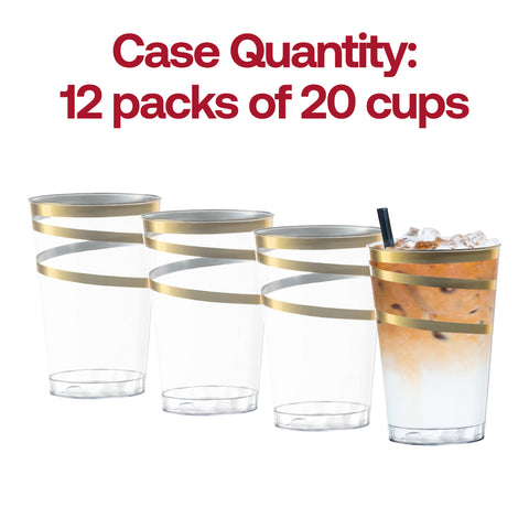 12 oz. Clear with Gold Swirl Round Disposable Plastic Tumblers Quantity | The Kaya Collection