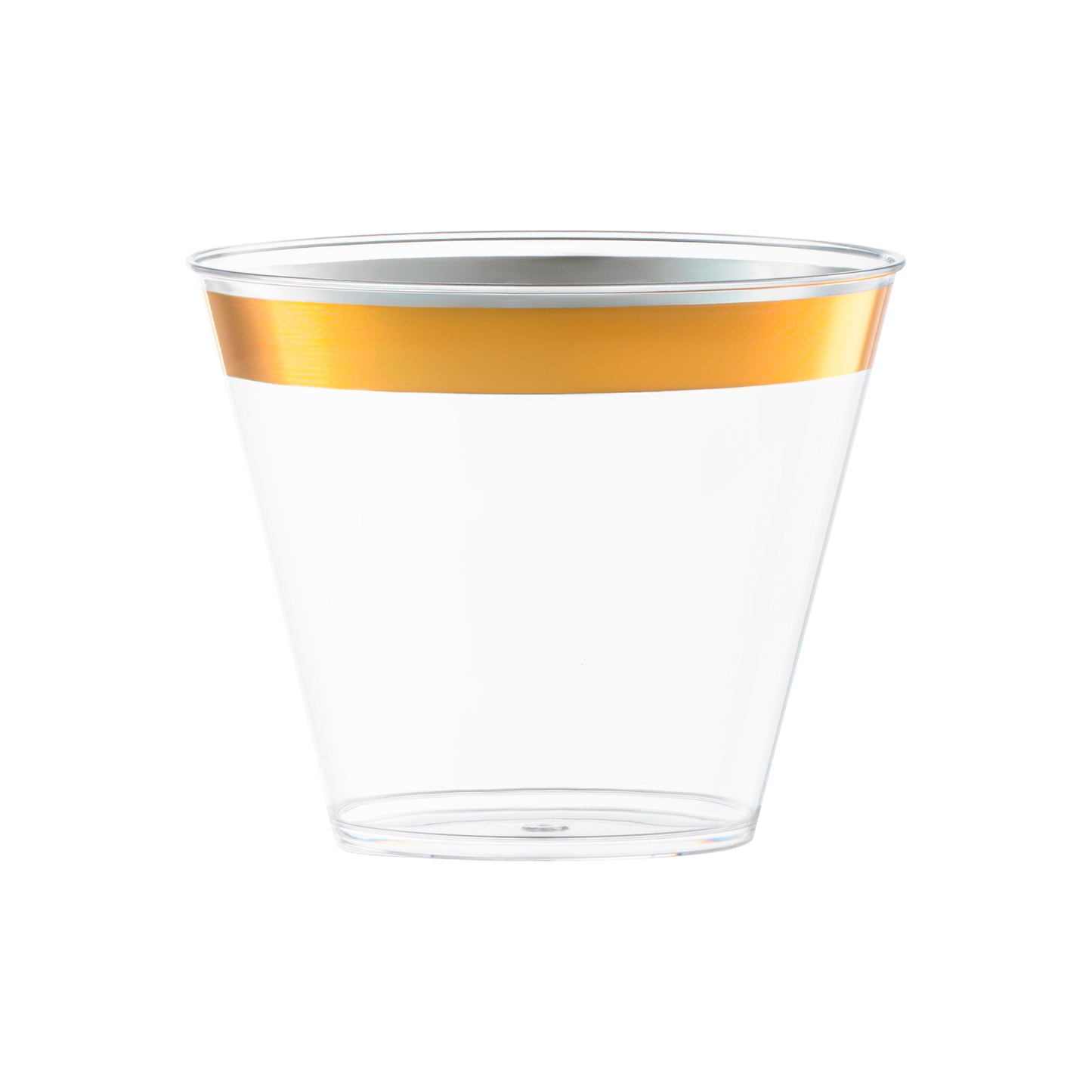 9 oz. Clear with Metallic Gold Rim Round Disposable Plastic Cups Main | The Kaya Collection