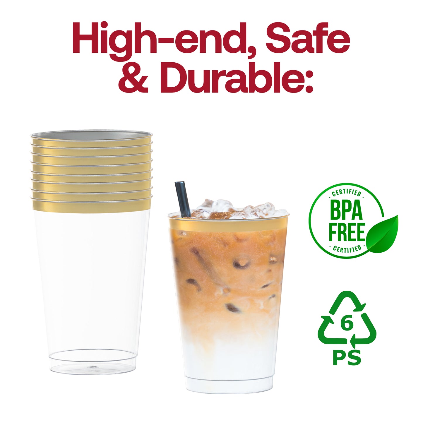 12 oz. Clear with Metallic Gold Rim Round Tumblers BPA | The Kaya Collection