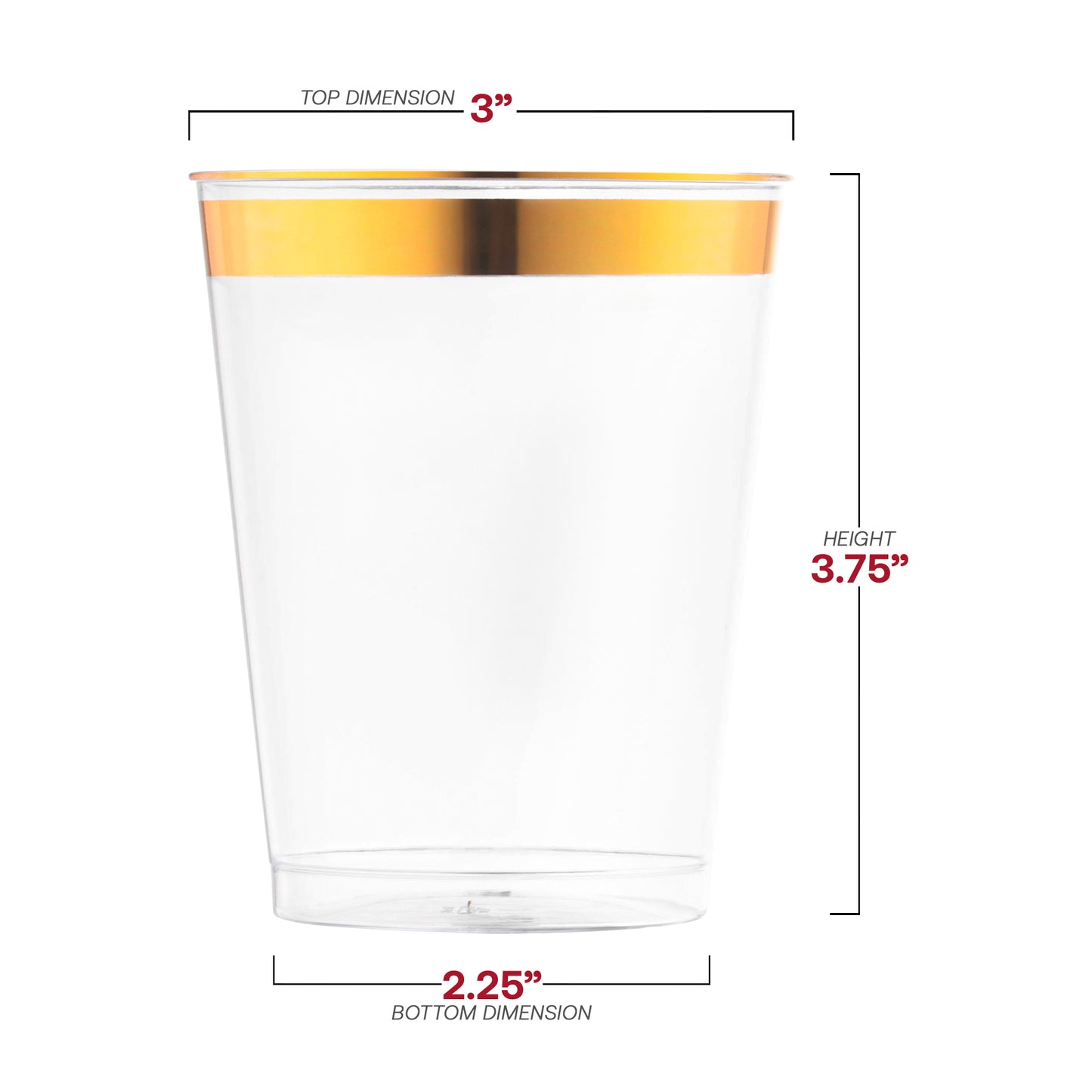 10 oz. Clear with Metallic Gold Rim Round Tumblers Dimension | The Kaya Collection