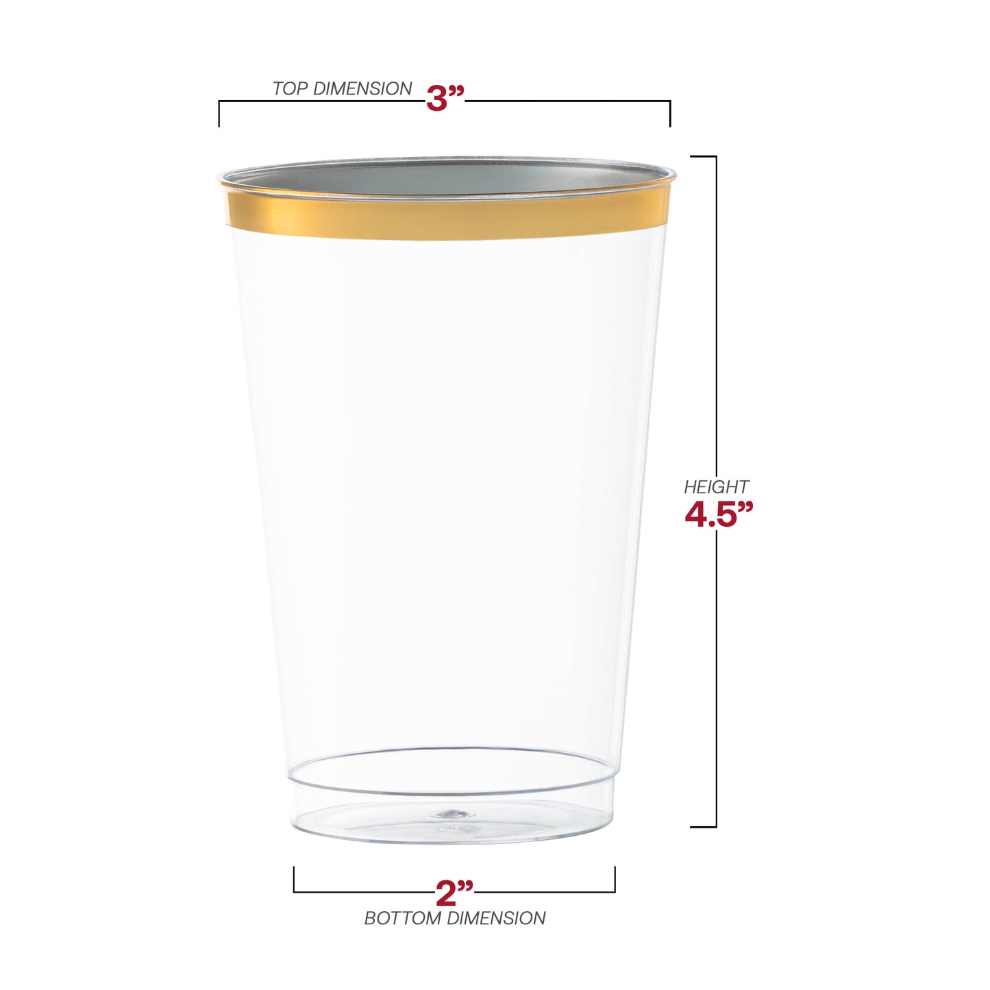 12 oz. Clear with Metallic Gold Rim Round Tumblers Dimension | The Kaya Collection