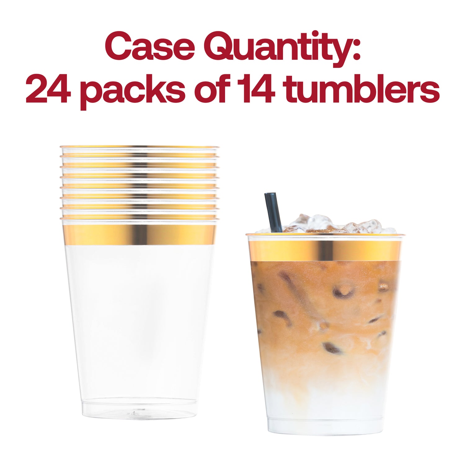 10 oz. Clear with Metallic Gold Rim Round Tumblers Quantity | The Kaya Collection