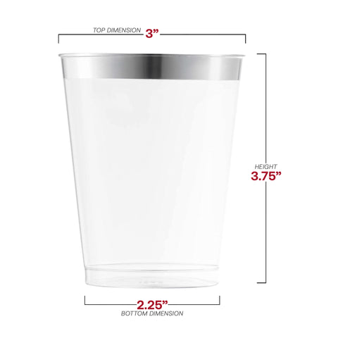 10 oz. Clear with Metallic Silver Rim Round Tumblers Dimension | The Kaya Collection