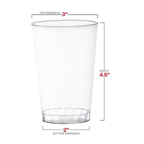 12 oz. Clear with Silver Glitter Round Disposable Plastic Tumblers Dimension | The Kaya Collection