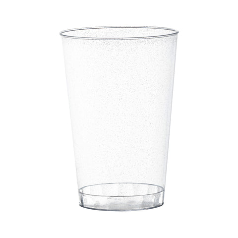 12 oz. Clear with Silver Glitter Round Disposable Plastic Tumblers Main | The Kaya Collection