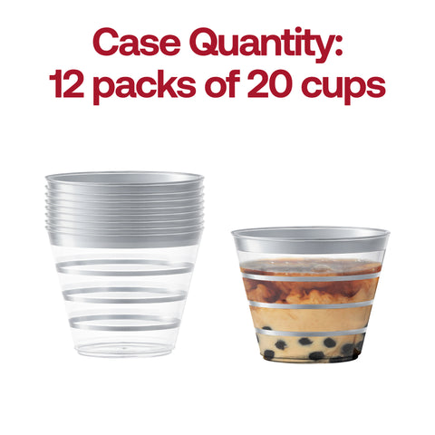 9 oz. Clear with Silver Stripes Round Disposable Plastic Party Cups Quantity | The Kaya Collection