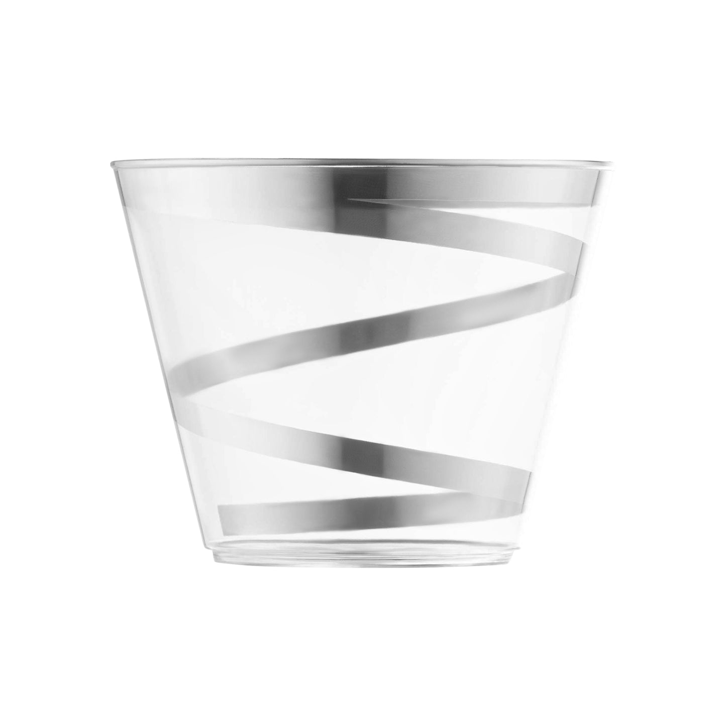 9 oz. Clear with Silver Swirl Round Disposable Plastic Party Cups Main | The Kaya Collection