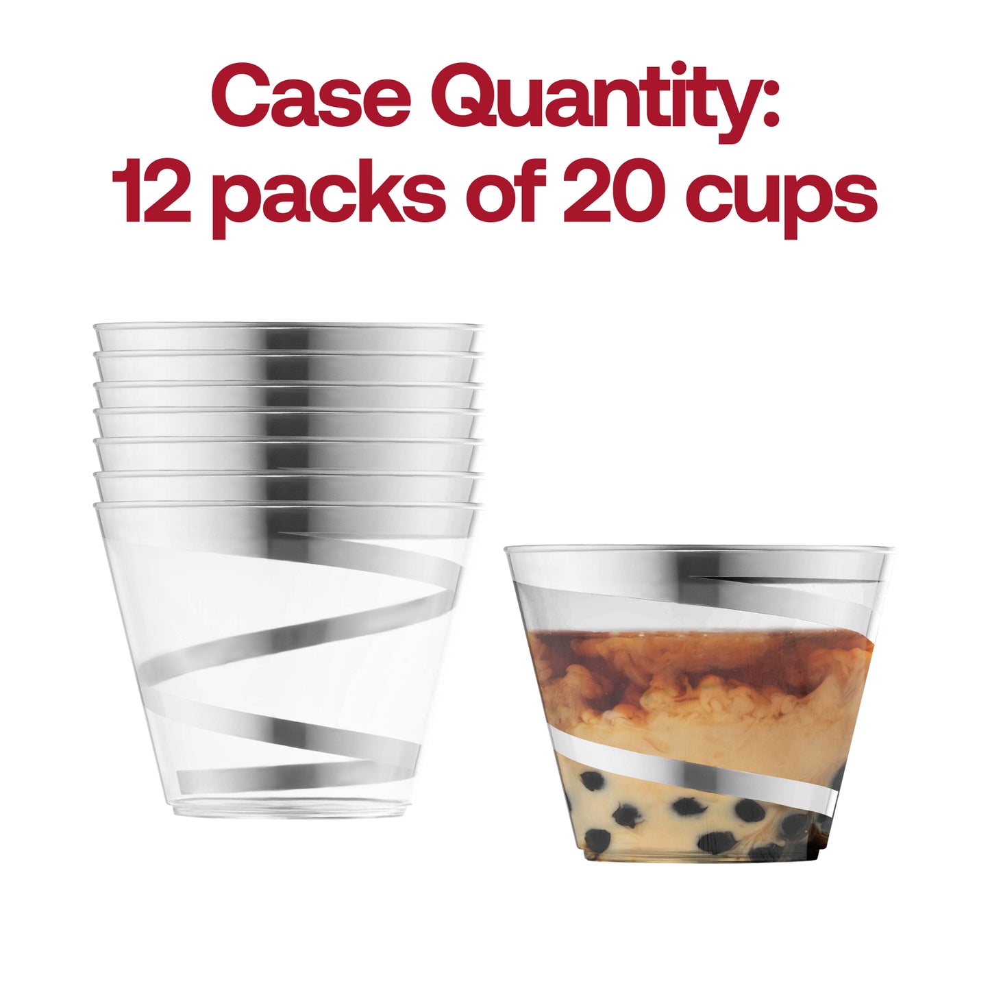 9 oz. Clear with Silver Swirl Round Disposable Plastic Party Cups Quantity | The Kaya Collection