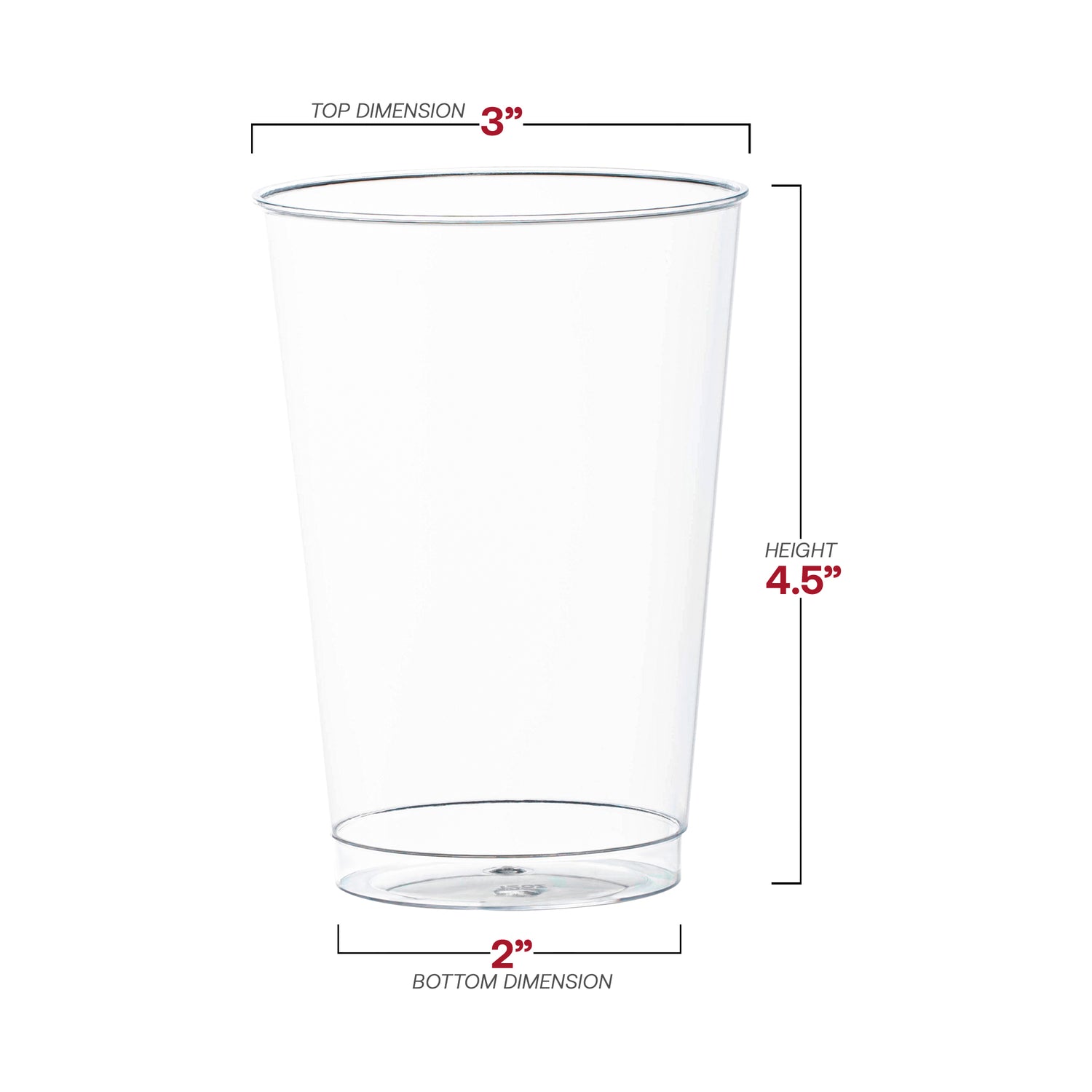 12 oz. Crystal Clear Plastic Disposable Party Cups Dimension | The Kaya Collection