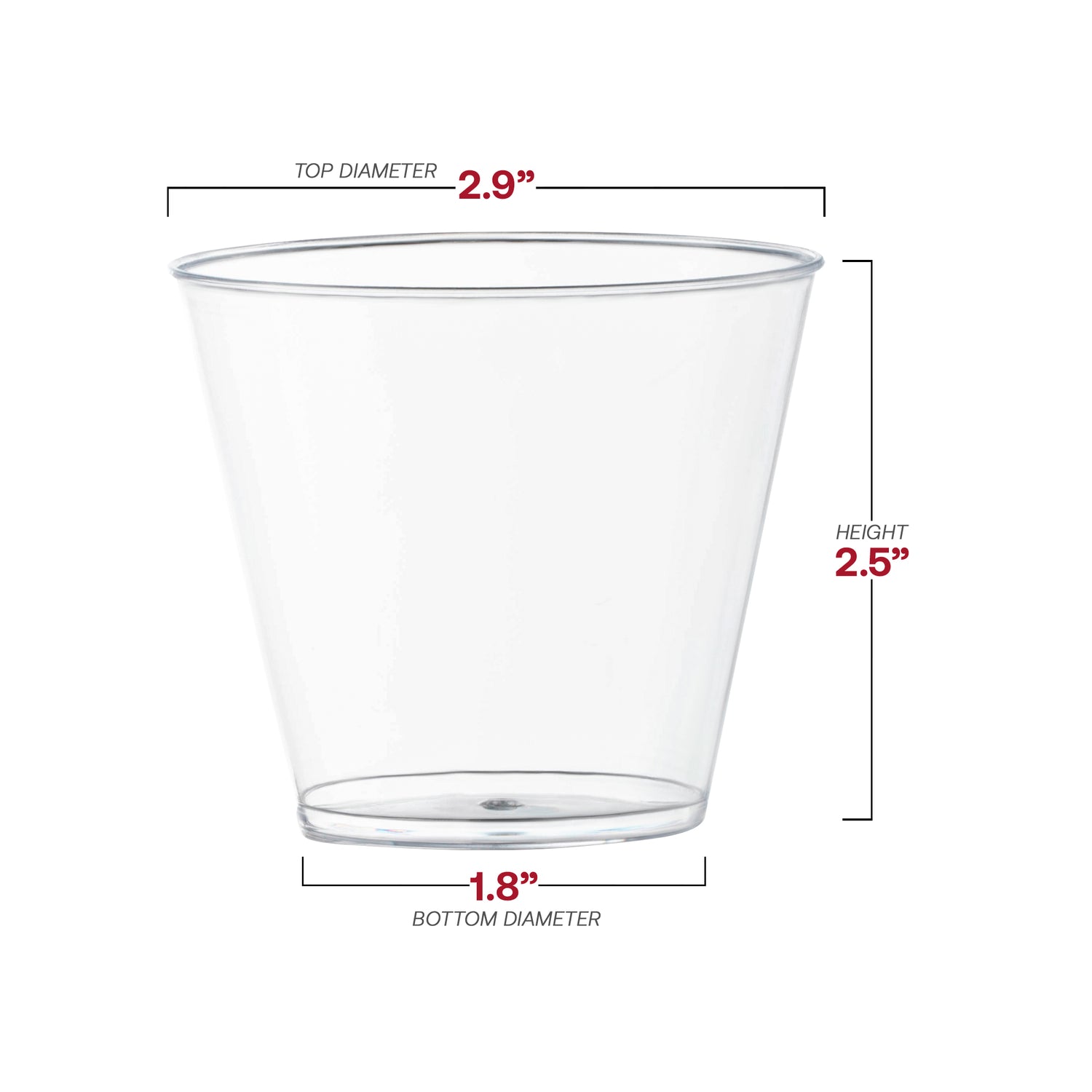 5 oz. Crystal Clear Plastic Disposable Party Cups Dimension | The Kaya Collection