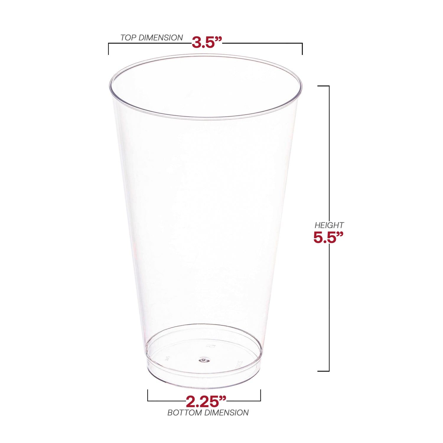 16 oz. Crystal Clear Plastic Disposable Tall Iced Tea Cups Dimension | The Kaya Collection