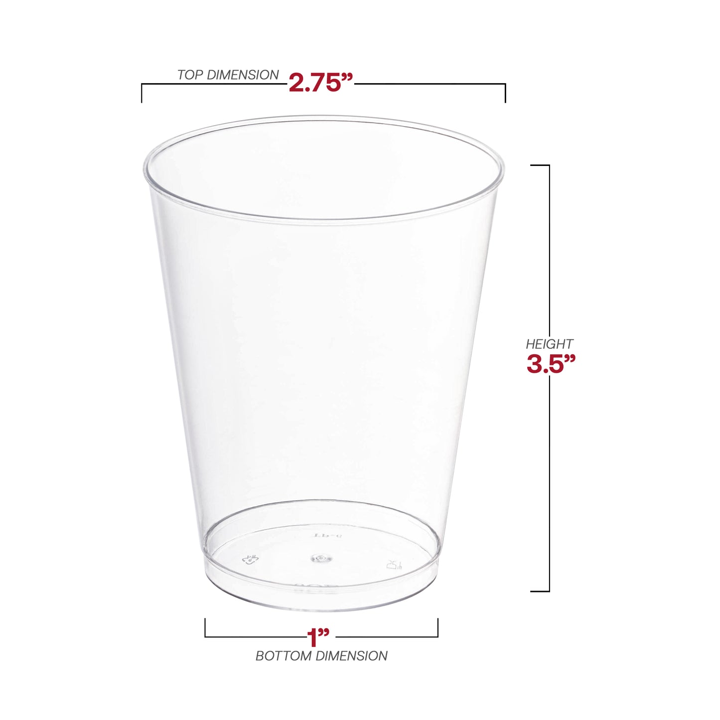 8 oz. Crystal Clear Round Plastic Disposable Party Cups Dimension | The Kaya Collection