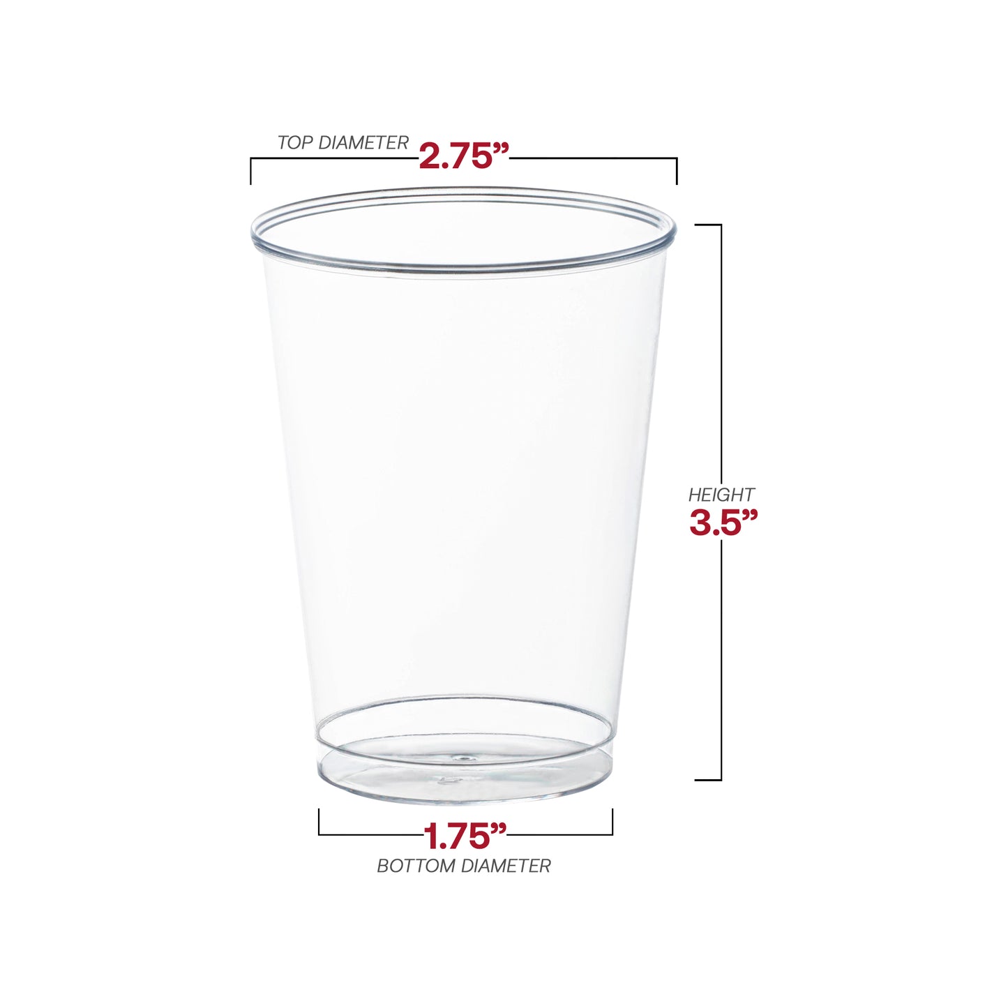 7 oz. Crystal Clear Round Plastic Disposable Party Cups Dimension | The Kaya Collection
