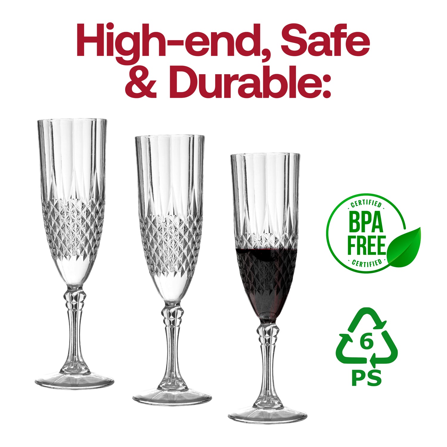 8 oz. Crystal Cut Plastic Champagne Flutes BPA | The Kaya Collection