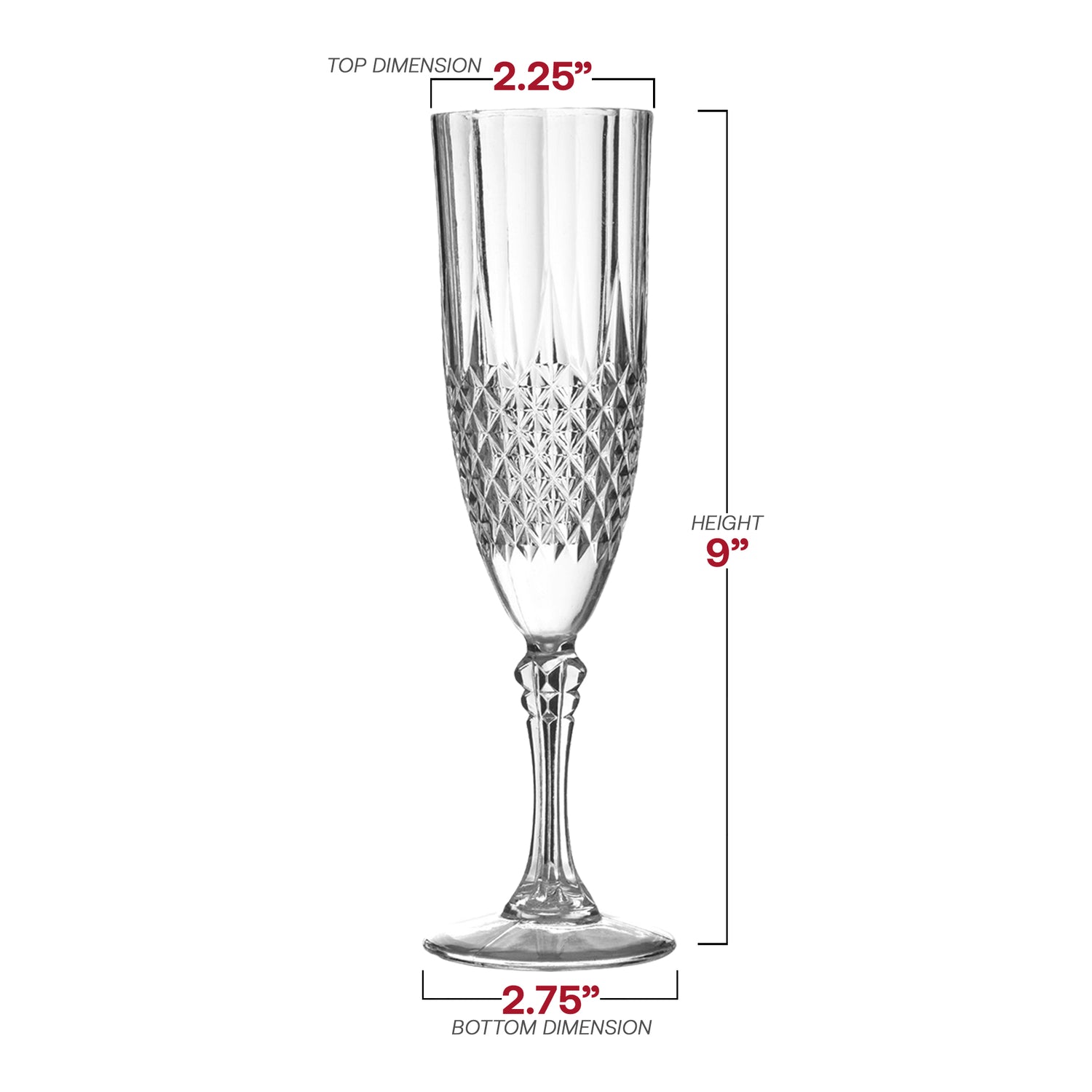 8 oz. Crystal Cut Plastic Champagne Flutes Dimension | The Kaya Collection