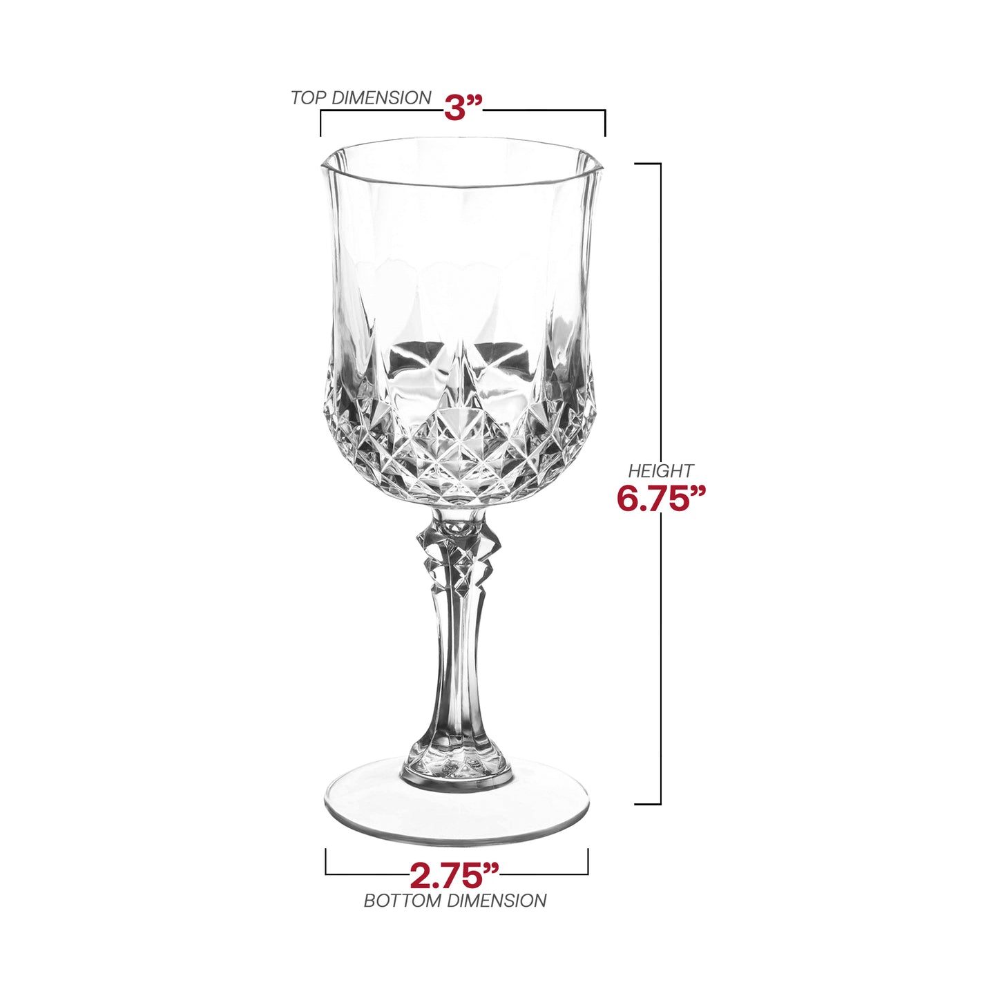 8 oz. Crystal Cut Plastic Wine Glasses Dimension | The Kaya Collection