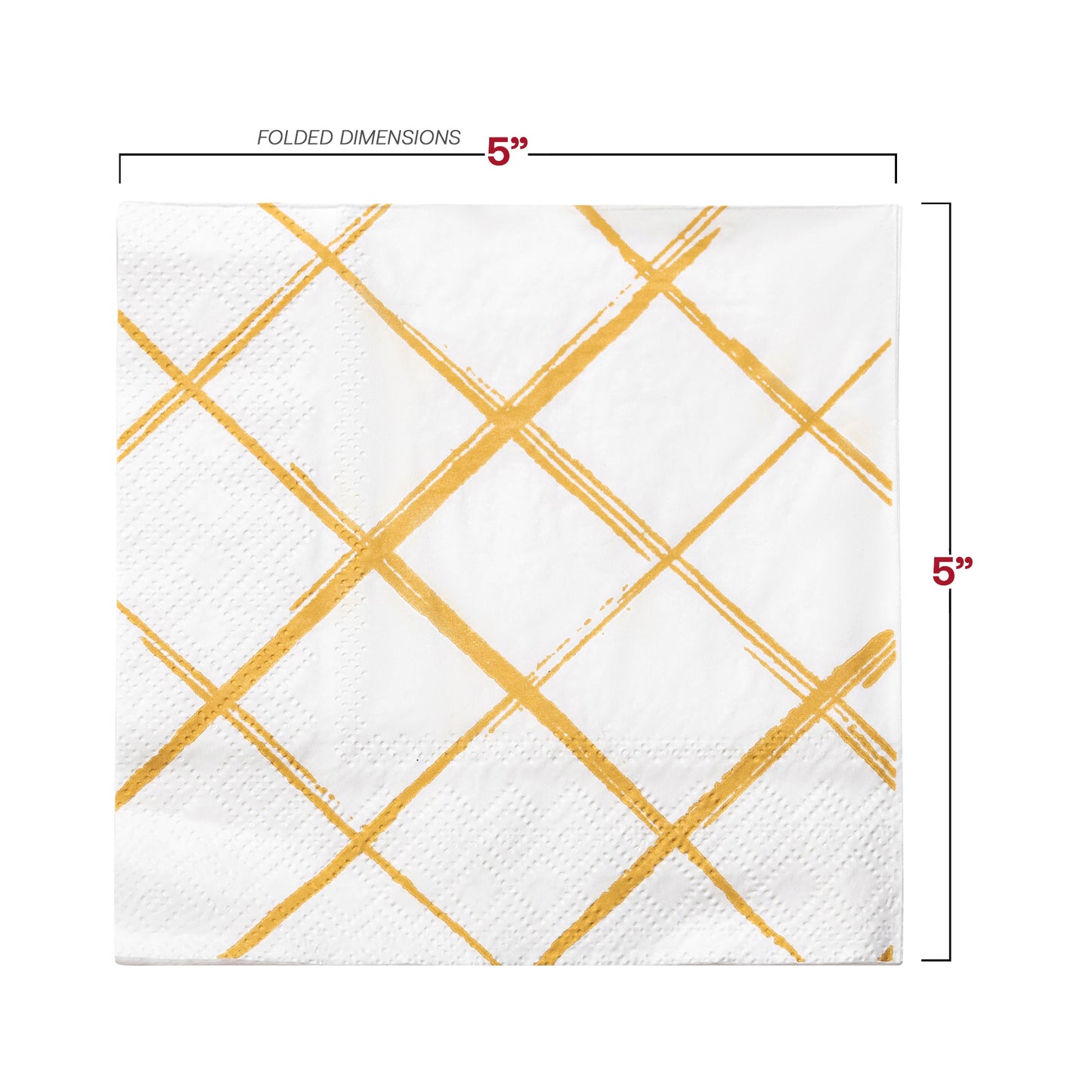 White with Gold Diamond Paper Beverage/Cocktail Napkins Dimension | The Kaya Collection