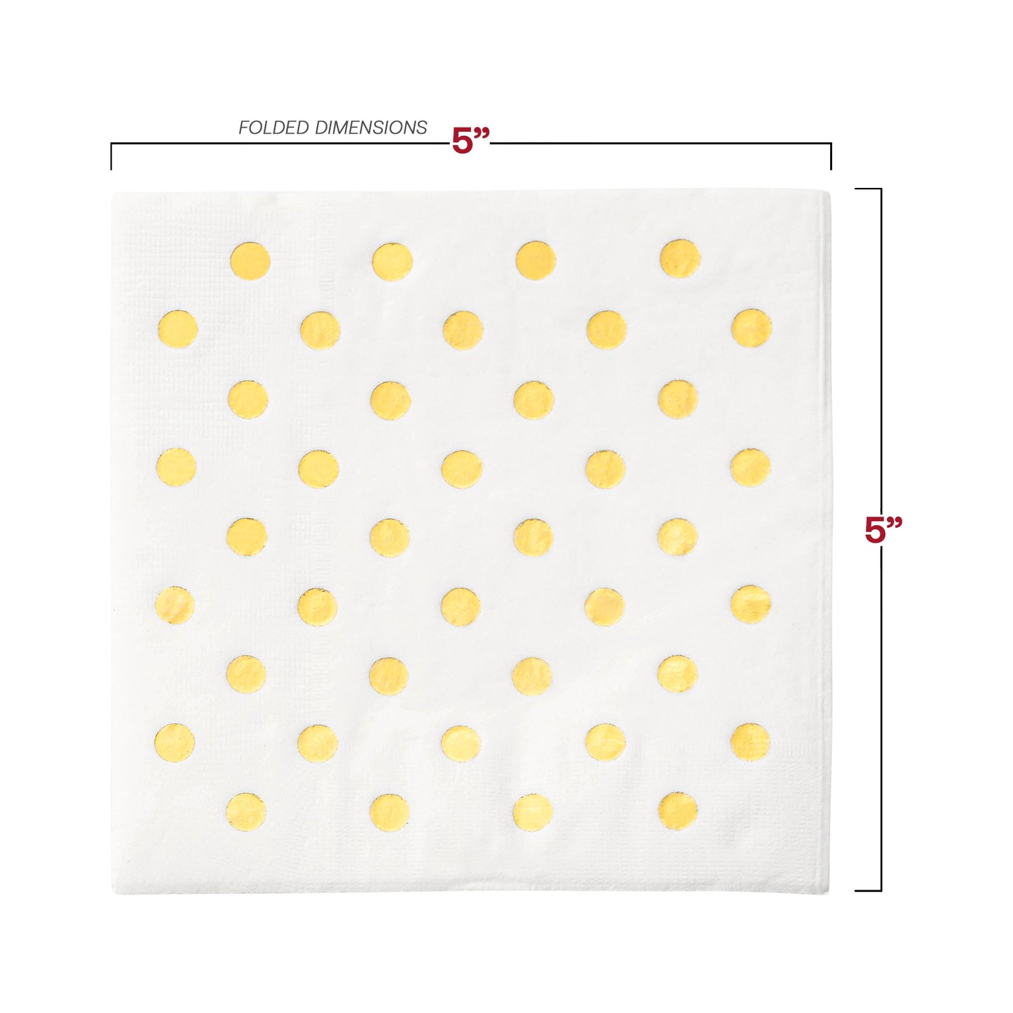 White with Gold Dots Paper Beverage/Cocktail Napkins Dimension | The Kaya Collection