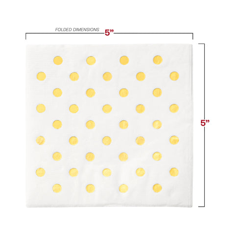 White with Gold Dots Paper Beverage/Cocktail Napkins Dimension | The Kaya Collection