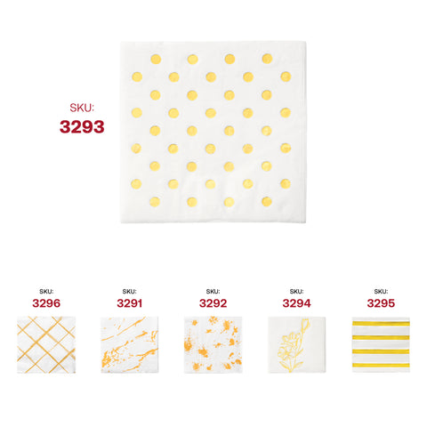 White with Gold Dots Paper Beverage/Cocktail Napkins SKU | The Kaya Collection