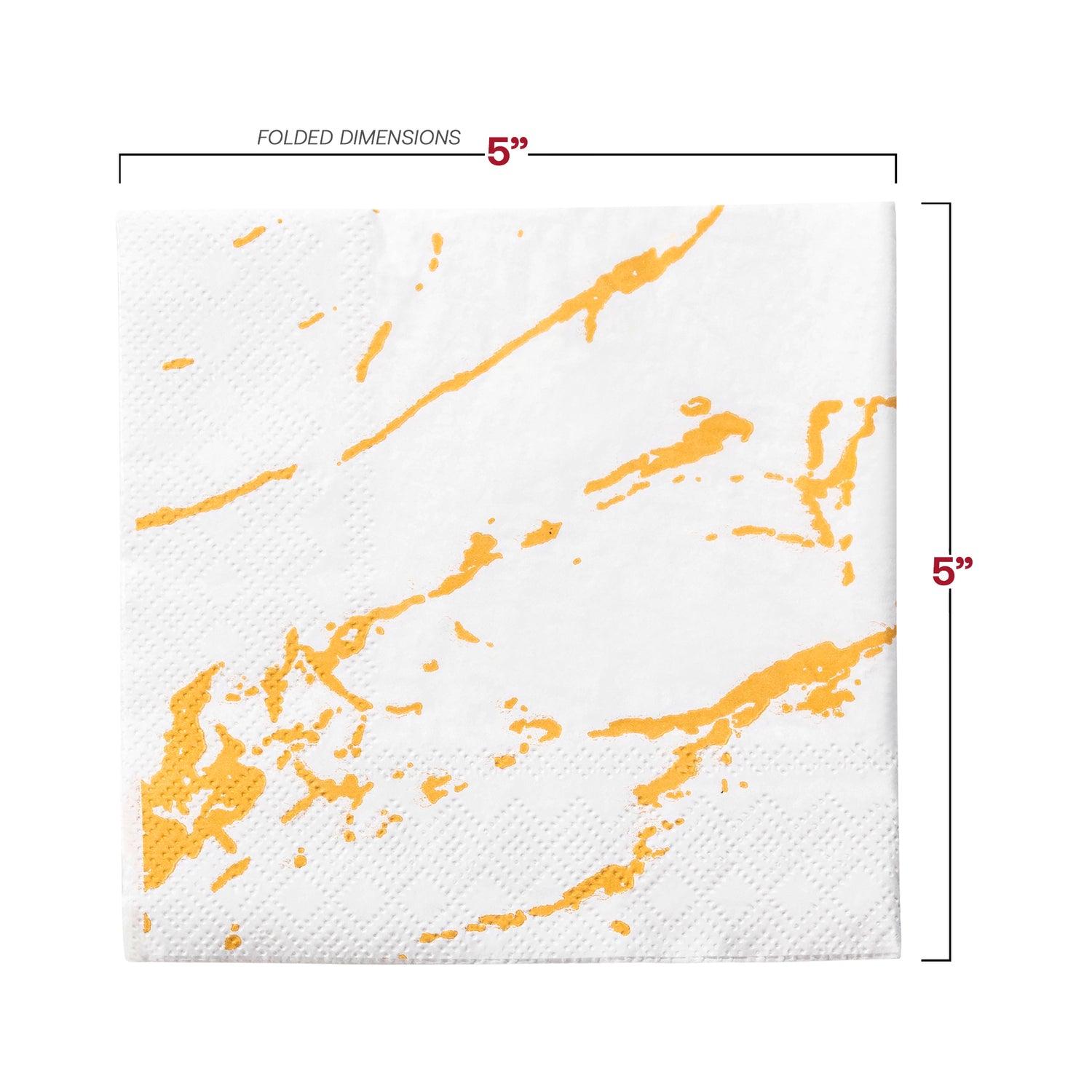 White with Gold Marble Paper Beverage/Cocktail Napkins Dimension | The Kaya Collection