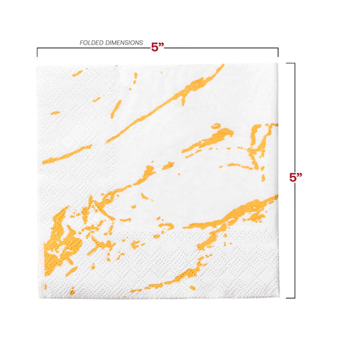 White with Gold Marble Paper Beverage/Cocktail Napkins Dimension | The Kaya Collection