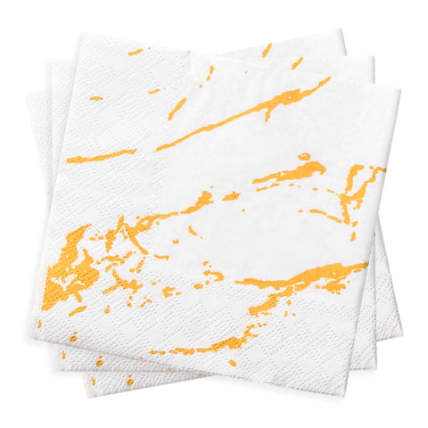 White with Gold Marble Paper Beverage/Cocktail Napkins Secondary | The Kaya Collection