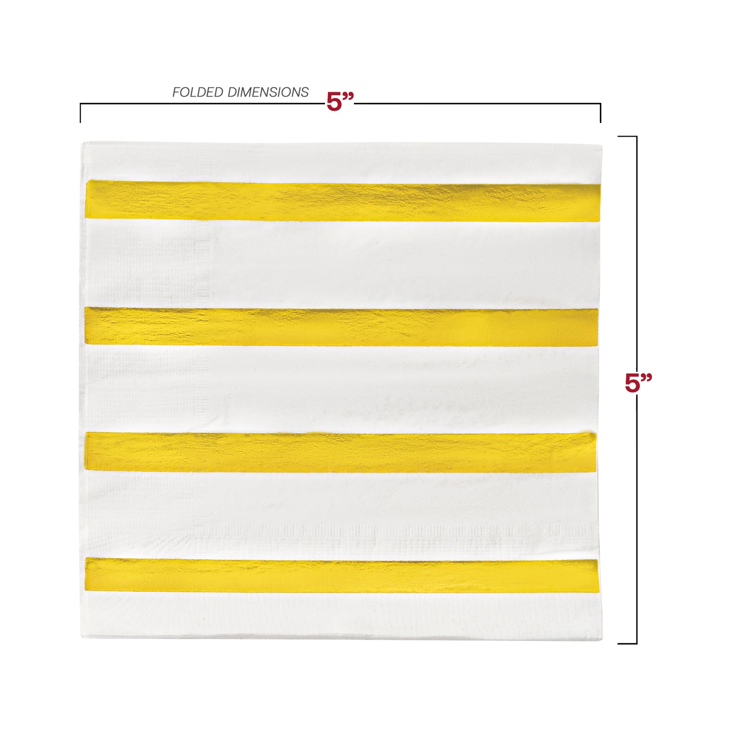 White with Gold Stripes Paper Beverage/Cocktail Napkins Dimension | The Kaya Collection