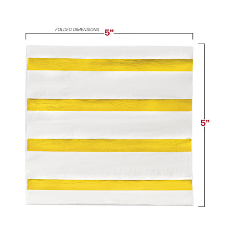 White with Gold Stripes Paper Beverage/Cocktail Napkins Dimension | The Kaya Collection