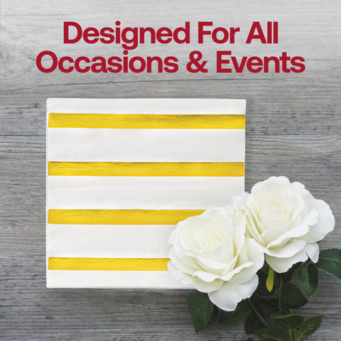 White with Gold Stripes Paper Beverage/Cocktail Napkins Lifestyle | The Kaya Collection