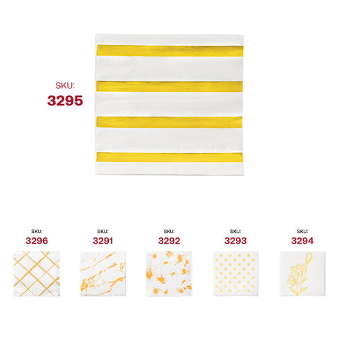 White with Gold Stripes Paper Beverage/Cocktail Napkins SKU | The Kaya Collection