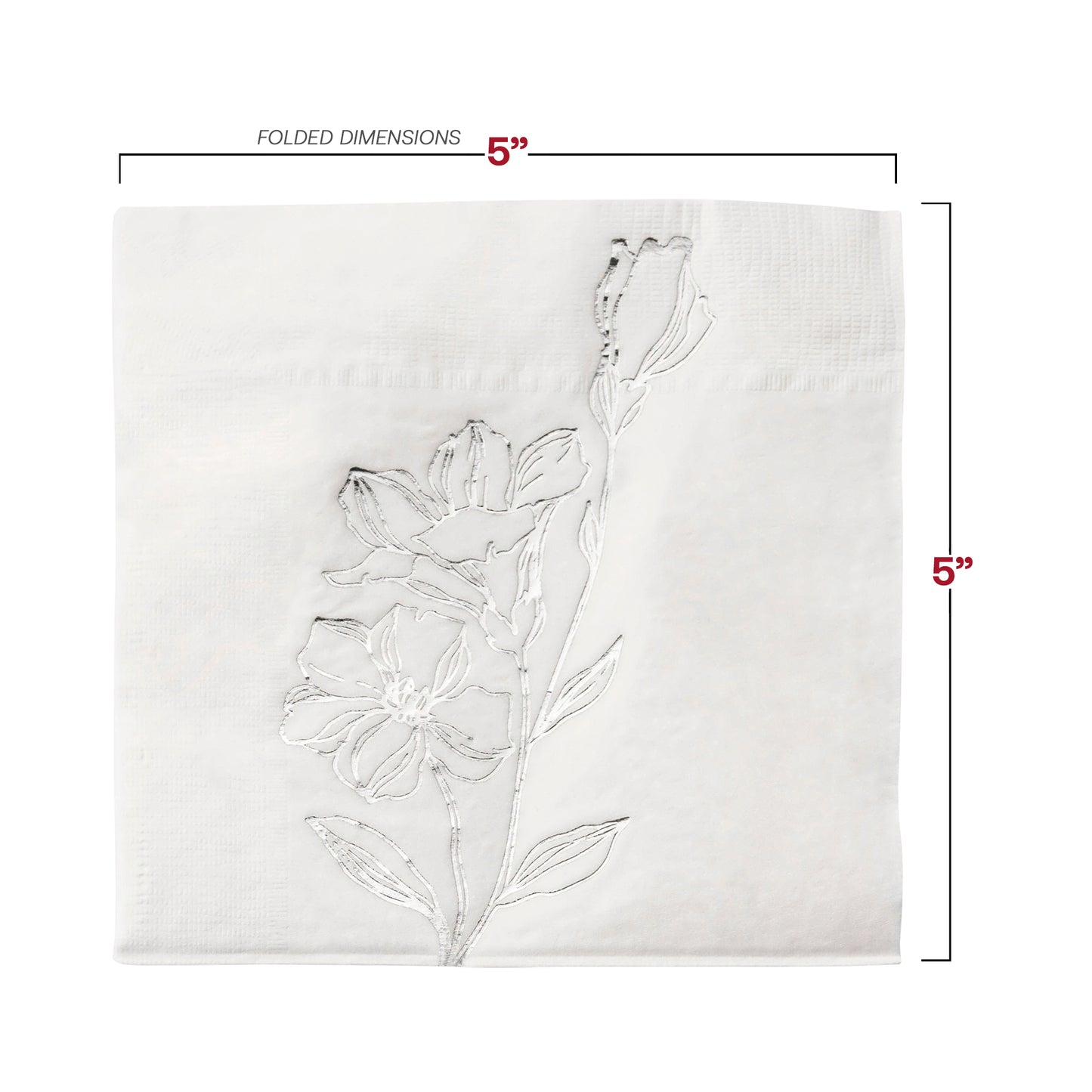 White with Silver Antique Floral Paper Beverage/Cocktail Napkins Dimension | The Kaya Collection