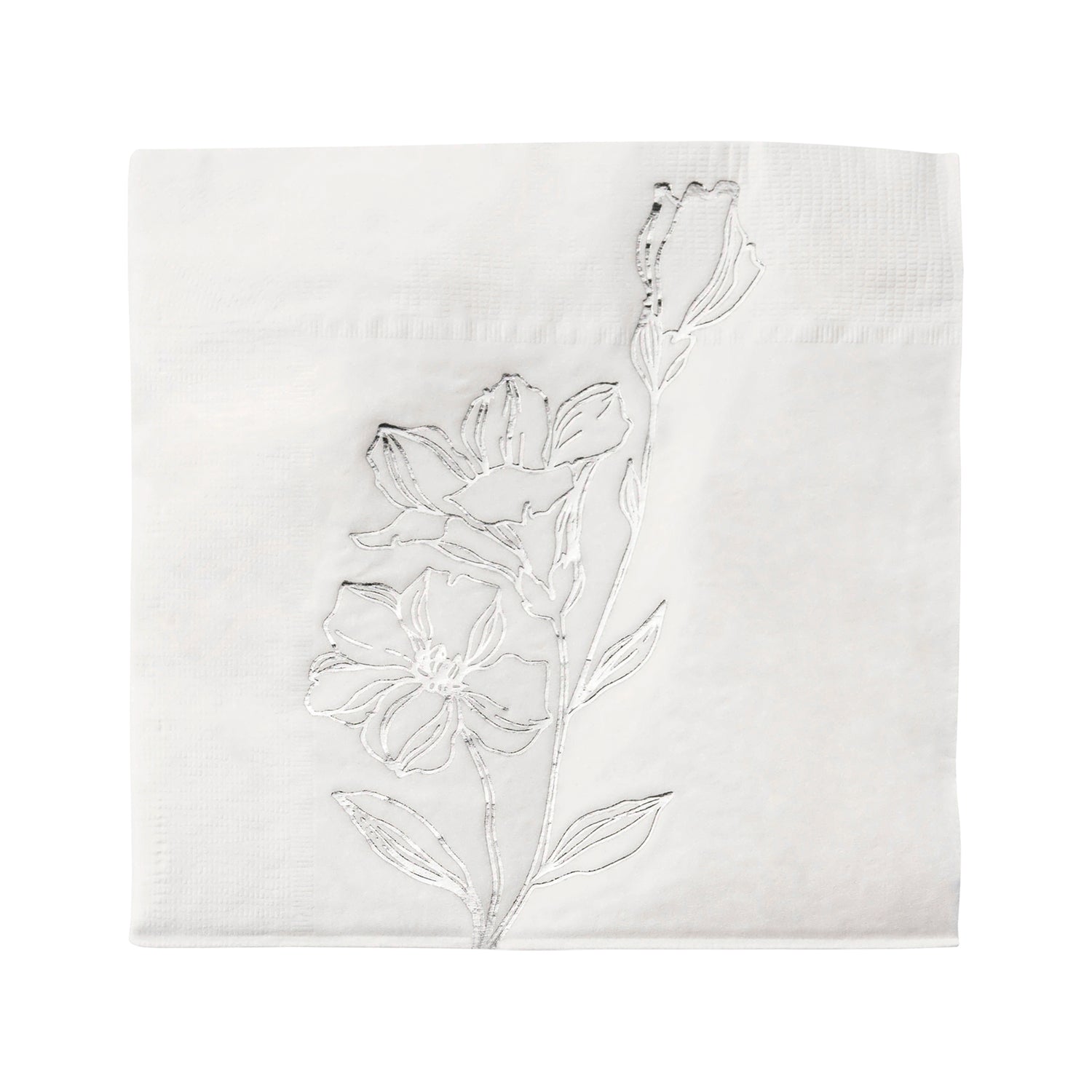 White with Silver Antique Floral Paper Beverage/Cocktail Napkins Main | The Kaya Collection