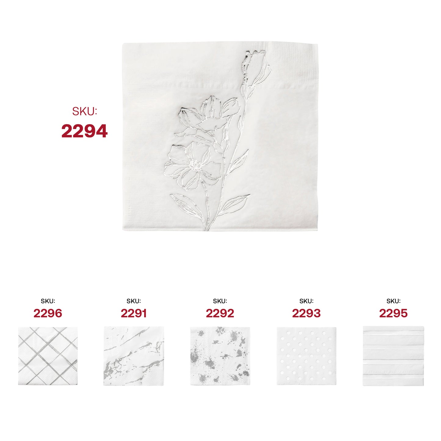 White with Silver Antique Floral Paper Beverage/Cocktail Napkins SKU | The Kaya Collection