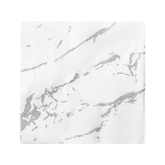 White with Silver Marble Paper Beverage/Cocktail Napkins Main | The Kaya Collection