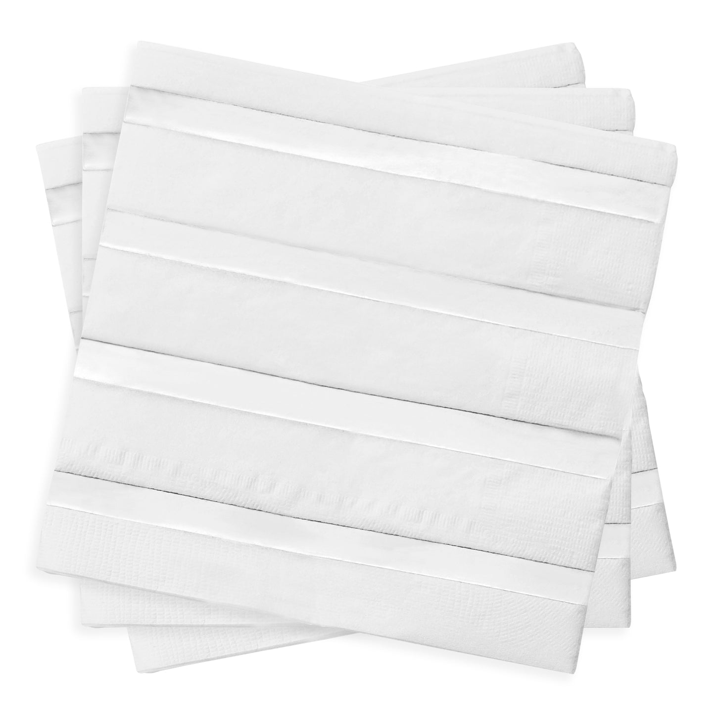 White with Silver Stripes Paper Beverage/Cocktail Napkins Secondary | The Kaya Collection