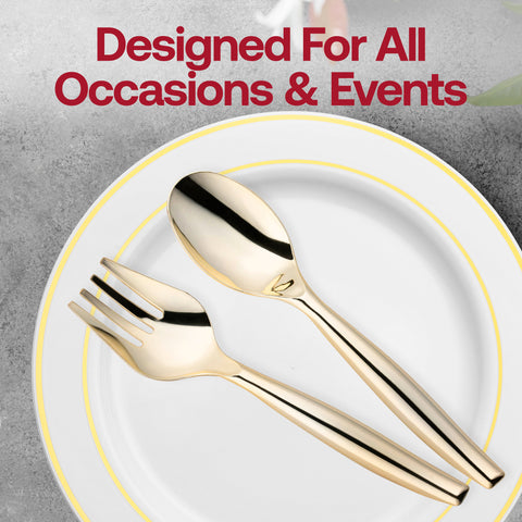 Gold Disposable Plastic Serving Spoons Lifestyle | The Kaya Collection