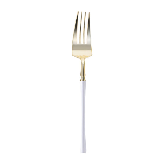 Gold with White Handle Moderno Disposable Plastic Dinner Forks Main | The Kaya Collection