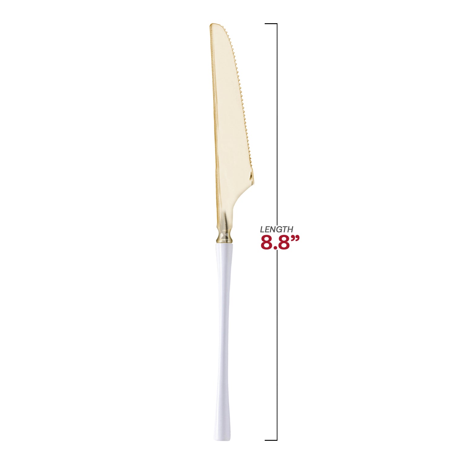 Gold with White Handle Moderno Disposable Plastic Dinner Knives Dimension | The Kaya Collection