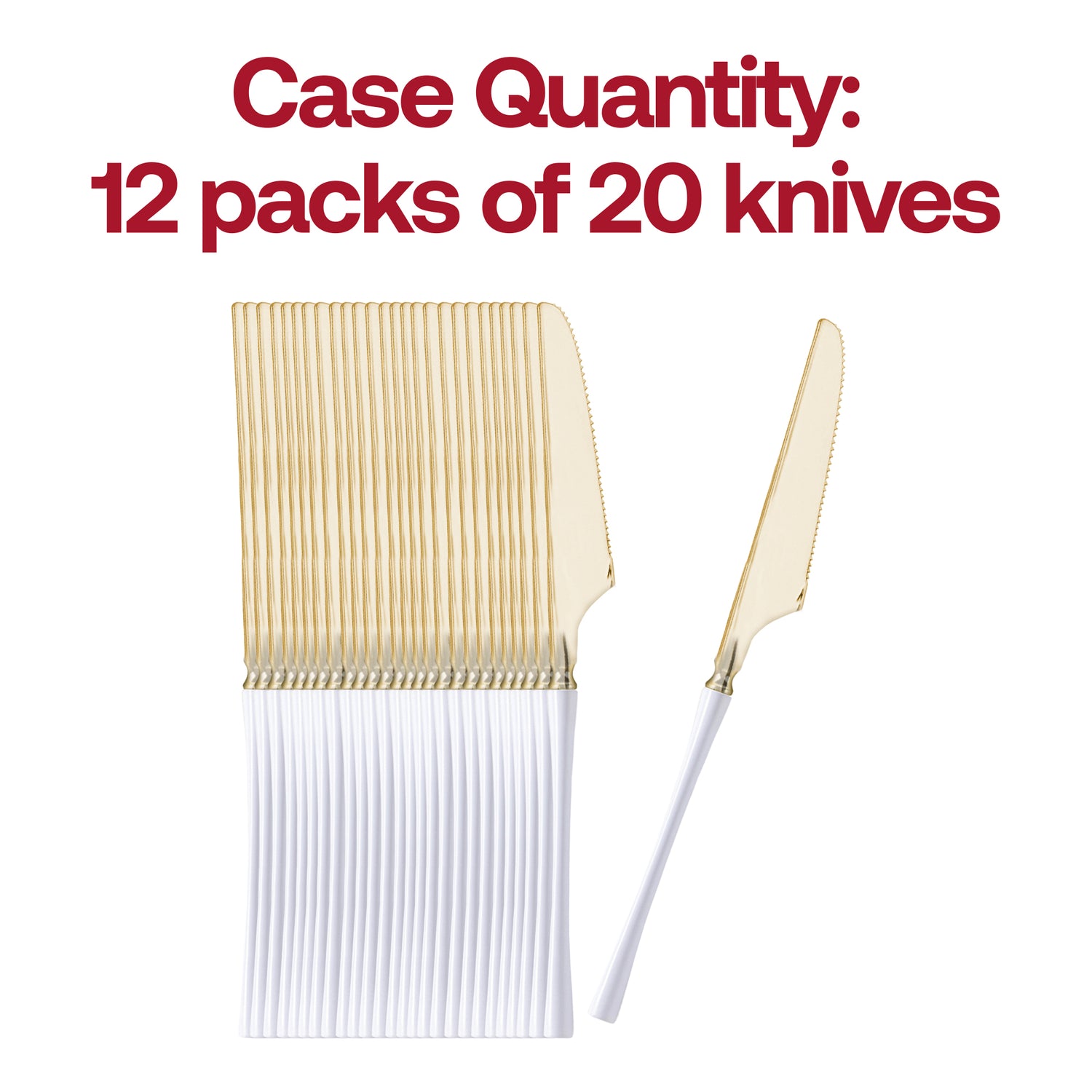 Gold with White Handle Moderno Disposable Plastic Dinner Knives Quantity | The Kaya Collection