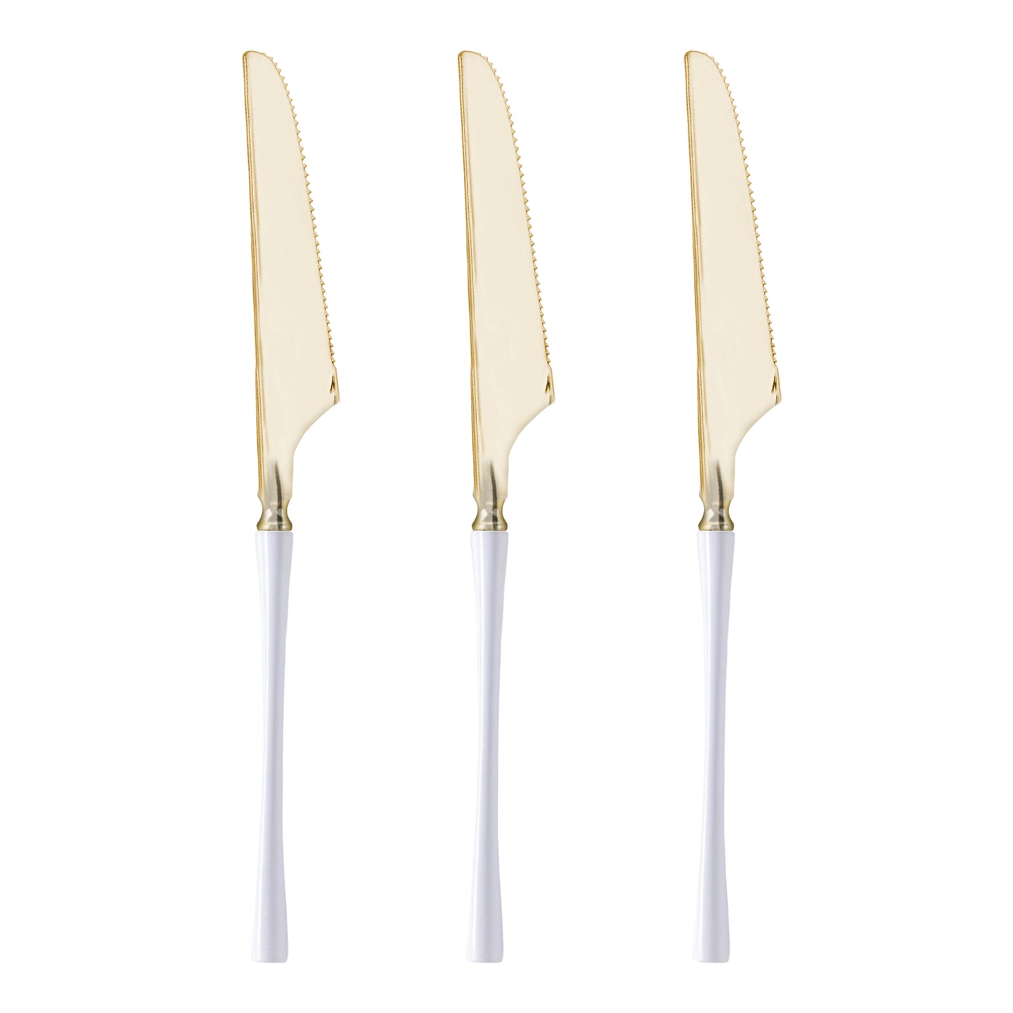 Gold with White Handle Moderno Disposable Plastic Dinner Knives Secondary | The Kaya Collection